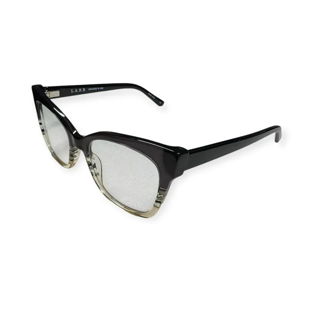 L.A.M.B. LA066 Cat-Eye Eyeglasses Full Rim Frames 52-18-140mm Black Clear w Case